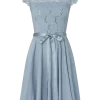 Swing Cocktailkleid Aus Floraler Spitze Und Chiffon – Bleu 17