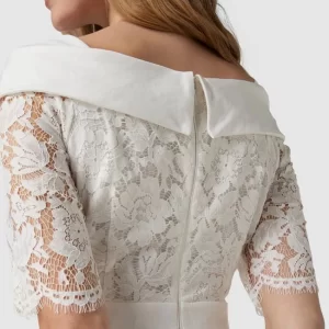 Apart Glamour Kurzärmeliges Brautkleid Mit Floralen Stickereien – Offwhite 12